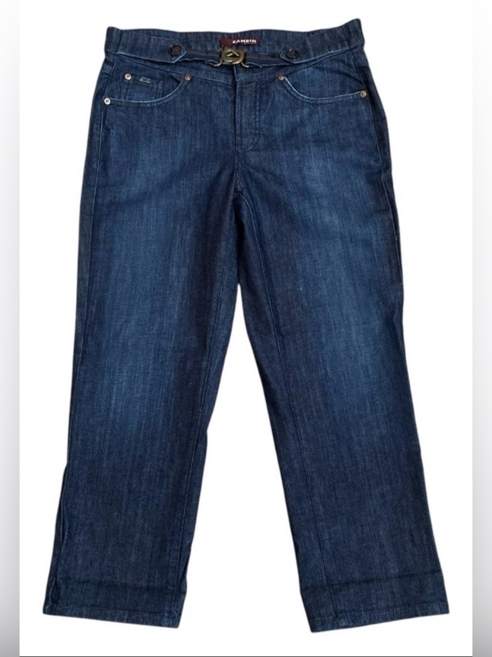 Cambio Norah Crop Jeans 8 Dark Wash Straight Leg Belted Premium Denim